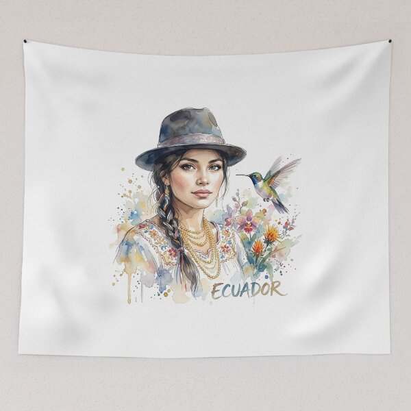 Item preview, Ecuadorian Woman with Hummingbird and Flowers designed and sold by EdwinkOne.