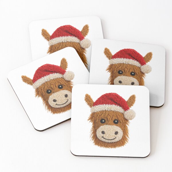 Item preview, Cozy Brown Farm Animal in a Santa Hat | Plush Textile Look designed and sold by Krasnovaovaova.
