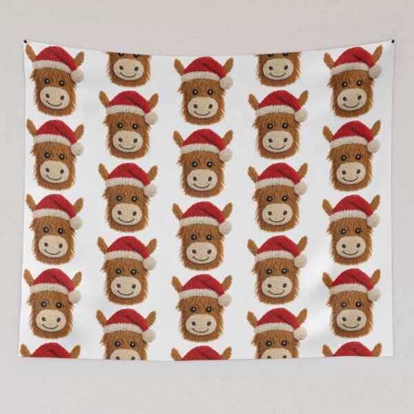 Item preview, Cozy Brown Farm Animal in a Santa Hat | Plush Textile Look designed and sold by Krasnovaovaova.