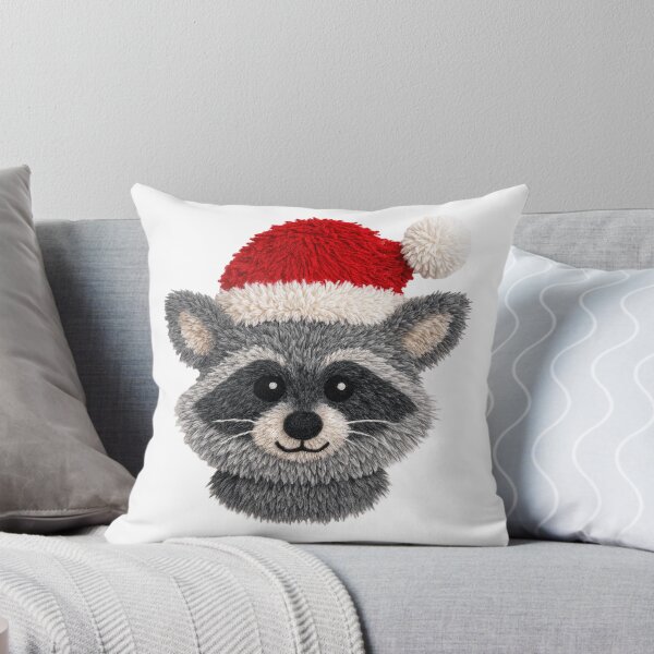 Item preview, Friendly Raccoon in a Santa Hat | Plush Textile Christmas Art designed and sold by Krasnovaovaova.