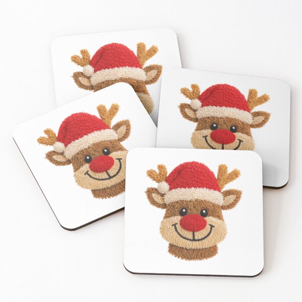 Item preview, Cheerful Reindeer in a Santa Hat | Plush Textile Christmas Art designed and sold by Krasnovaovaova.