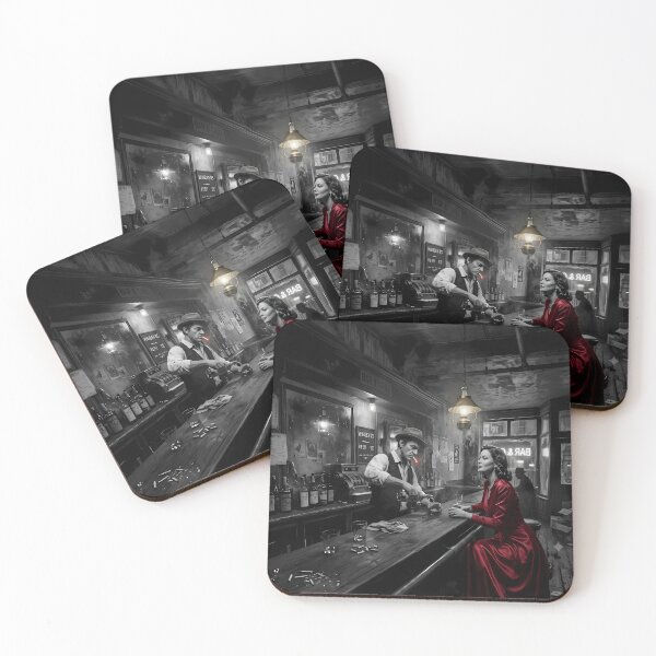 Item preview, Noir Bar Cinematic Retro Mystery - Vintage Black and White with Red Dress Accent designed and sold by TeeBee1234.