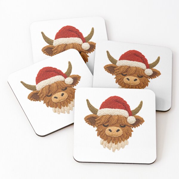 Item preview, Cozy Highland Cow in a Santa Hat | Handcrafted Winter Portrait designed and sold by Krasnovaovaova.