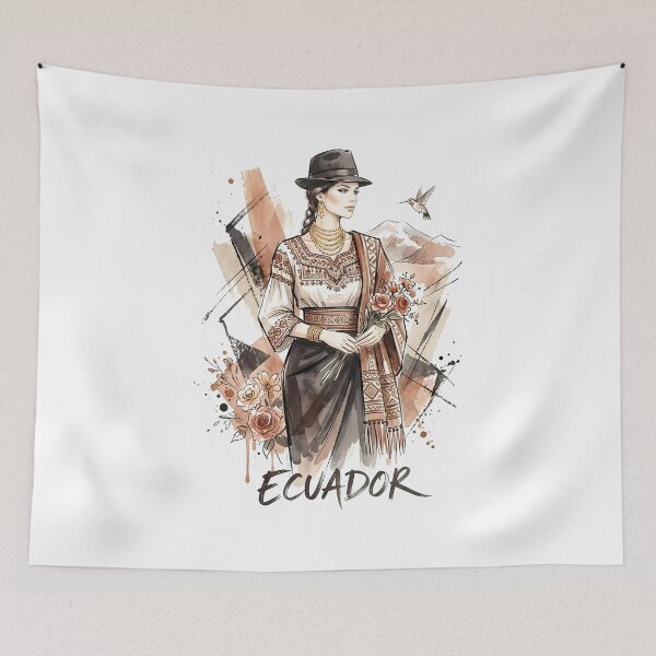 Item preview, Ecuadorian Woman in Andean Watercolor Art designed and sold by EdwinkOne.