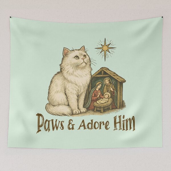 Item preview, Persian Cat Christian Christmas Paws and Adore Him designed and sold by Sachie's Studio.