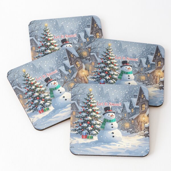 Item preview, Snowman Christmas Village Winter Scene, Let It Snow Holiday Art designed and sold by Deepsleepstudio.