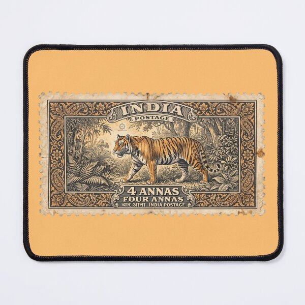 Item preview, Vintage India Tiger Postage Stamp – Historical Fine Art Illustration designed and sold by The Philatelist Studio.