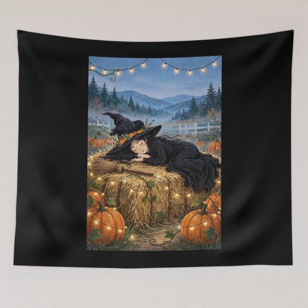 Item preview, Hammock Nap - swinging in hammock between trees over pumpkins designed and sold by DibujandoPorfa.