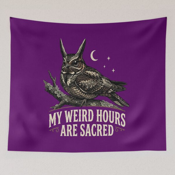 Item preview, Great Eared Nightjar Shirt - My Weird Hours Are Sacred - Gothic Halloween Night Owl Tee - Dark Nocturnal Bird Apparel designed and sold by Max Store.