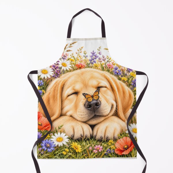 Item preview, Cute Golden Labrador Puppy sleeping in Wildflowers Field and a butterfly sitting on its nose designed and sold by Nature's Palette.