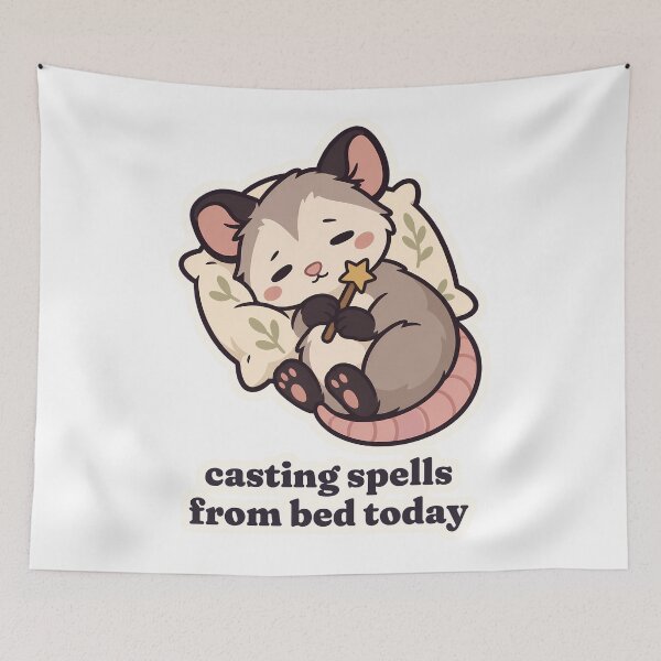 Item preview, Sleepy Possum Witch Casting Spells From Bed designed and sold by OuqCreations.