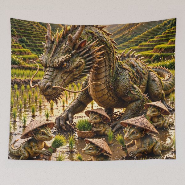 Item preview, Enchanted Rice Paddy Dragon Family – Cute Baby Dragons in an Asian Countryside Fantasy designed and sold by DrakariArt.
