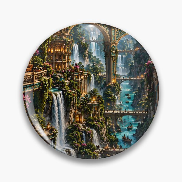 Item preview, Enchanted Turquoise Waterfall City – Luxury Fantasy Tropical Paradise designed and sold by IRON SIREN.