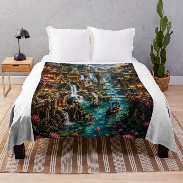 Item preview, Enchanted Turquoise Waterfall City – Luxury Fantasy Tropical Paradise designed and sold by IRON SIREN.