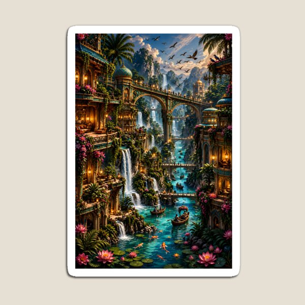 Item preview, Enchanted Turquoise Waterfall City – Luxury Fantasy Tropical Paradise designed and sold by IRON SIREN.