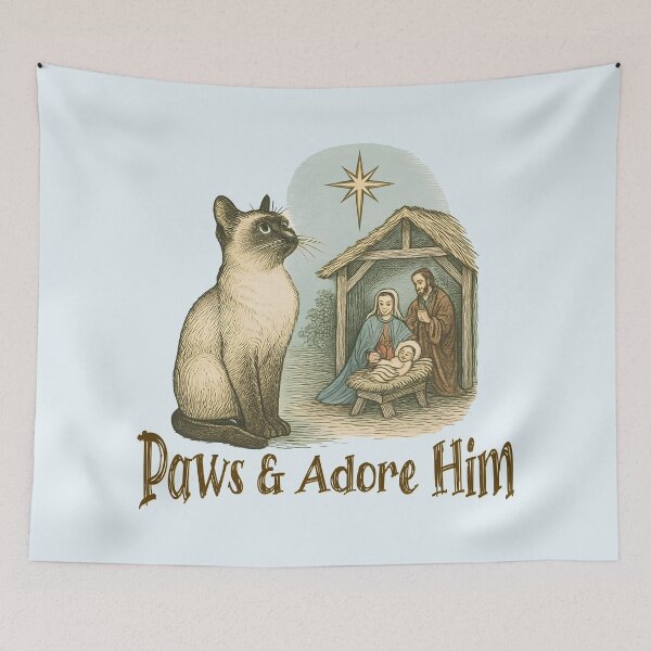 Item preview, Siamese Cat Christian Christmas Paws and Adore Him designed and sold by Sachie's Studio.