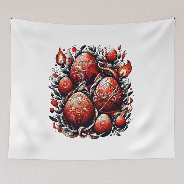 Item preview, Crimson Decorated Eggs Folk Illustration designed and sold by Apex Designs.