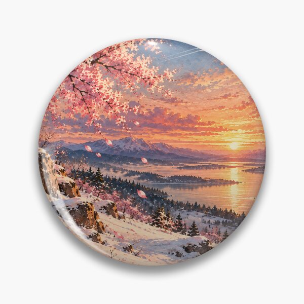 Item preview, Cosmic Sakura Winter Sunset Watercolor Landscape designed and sold by DeDinchi.