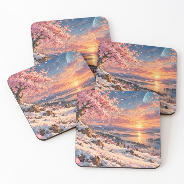 Item preview, Cosmic Sakura Winter Sunset Watercolor Landscape designed and sold by DeDinchi.