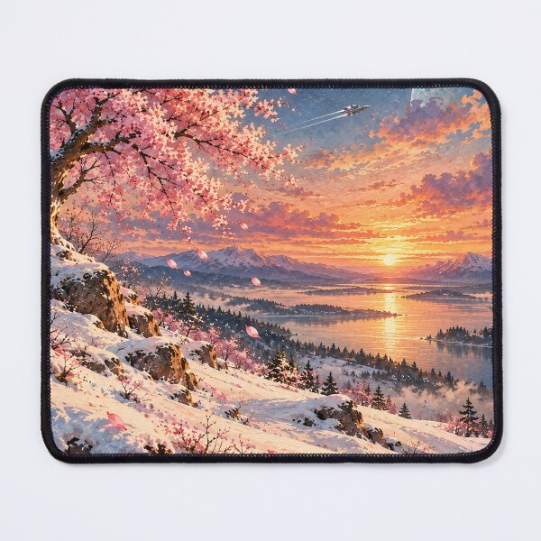 Item preview, Cosmic Sakura Winter Sunset Watercolor Landscape designed and sold by DeDinchi.