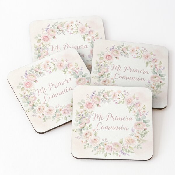 Item preview, My First Communion Wreath Flowers Watercolor Light Background designed and sold by MantoSagrado.