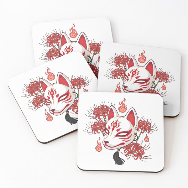 Item preview, Japanese Kitsune Mask With Spider Lilies designed and sold by Rahat3344.