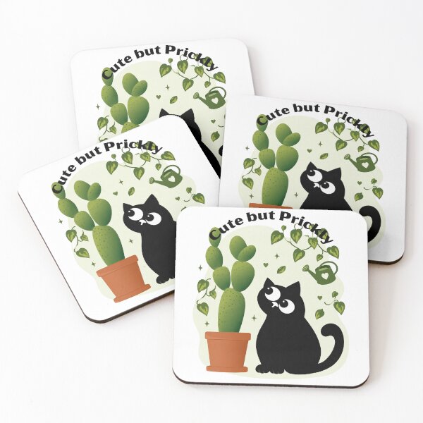 Item preview, Cute Black Cat and Cactus Funny Cartoon Design designed and sold by unadeara.