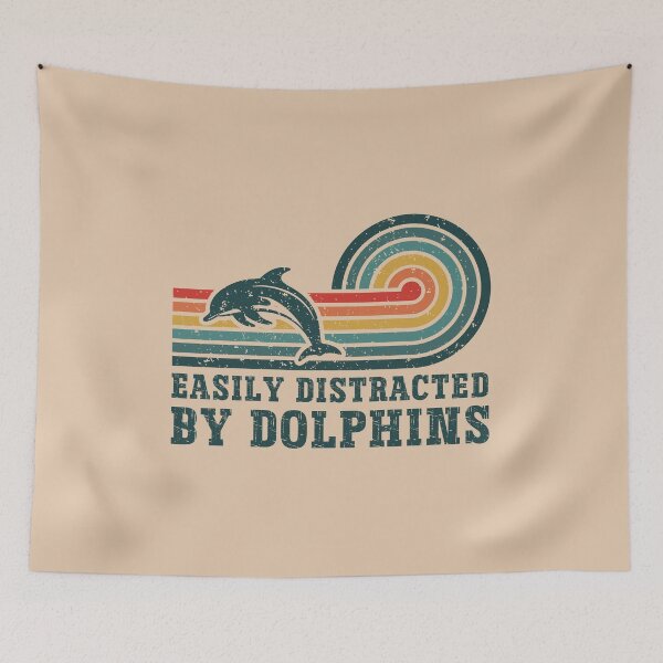Item preview, Easily Distracted By Dolphins Vintage Retro Sunset Ocean Sea Life designed and sold by Dmetalx Art Apparel.