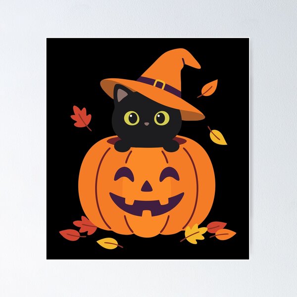 Item preview, Cute Black Cat Pumpkin Witch Hat designed and sold by karamram.