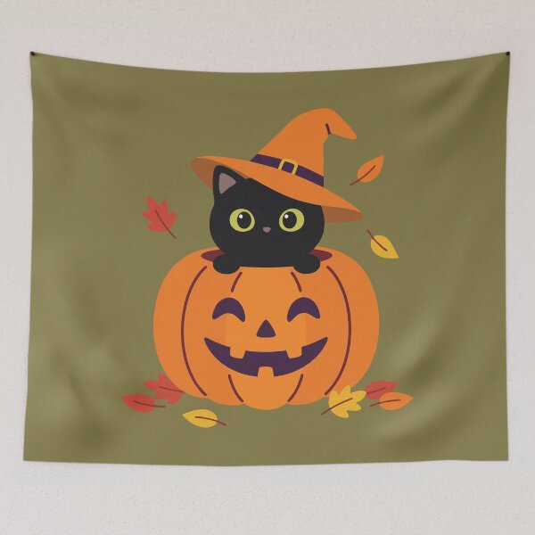 Item preview, Cute Black Cat Pumpkin Witch Hat designed and sold by karamram.