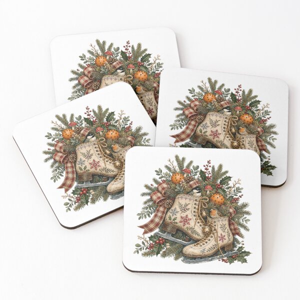 Item preview, Vintage Ice Skates - Nostalgic Christmas Birds designed and sold by JoyfullyOffbeat.