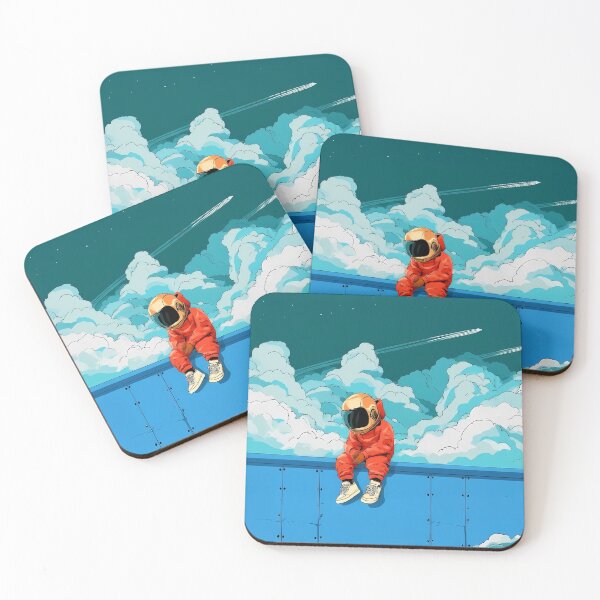 Item preview, Orange Astronaut Sitting Above Clouds Aesthetic Art designed and sold by Lunat1kk.