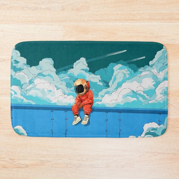 Item preview, Orange Astronaut Sitting Above Clouds Aesthetic Art designed and sold by Lunat1kk.