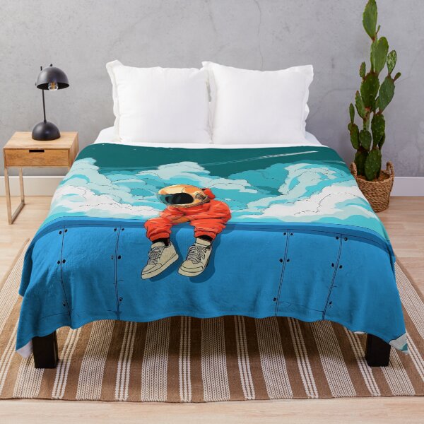 Item preview, Orange Astronaut Sitting Above Clouds Aesthetic Art designed and sold by Lunat1kk.