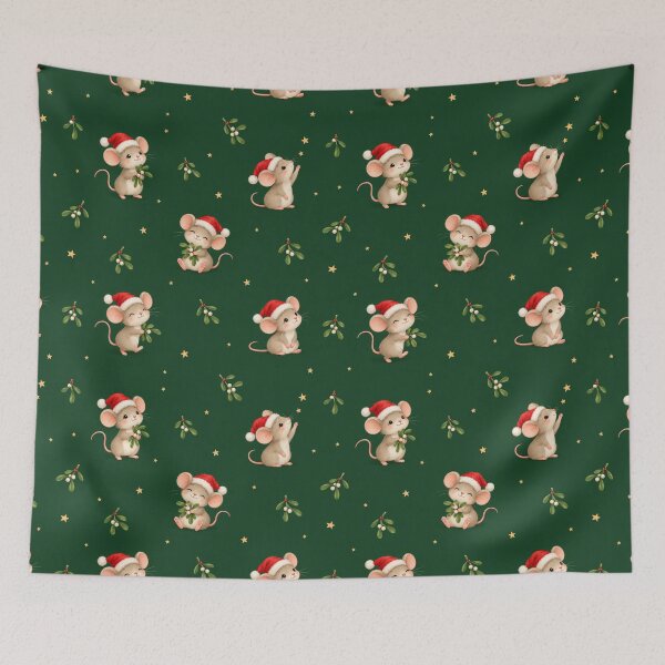 Item preview, Cute Christmas Mice Santa Hats Mistletoe Star Pattern designed and sold by Meandmyshop.