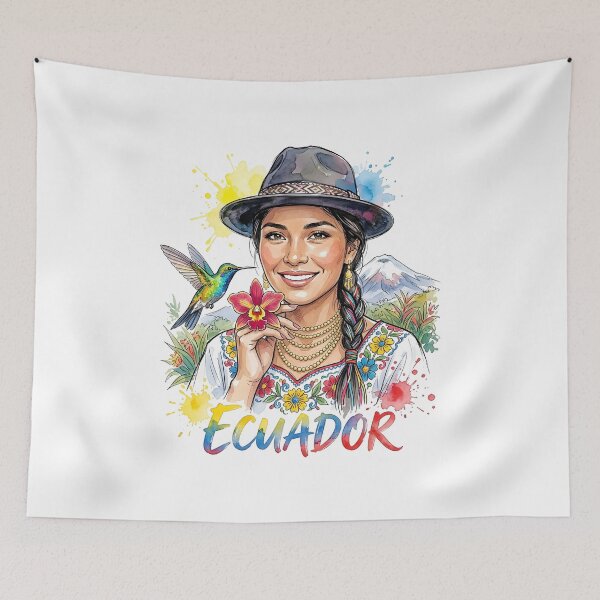 Item preview, Andean Ecuador: Woman, Hummingbird and Flowers designed and sold by EdwinkOne.