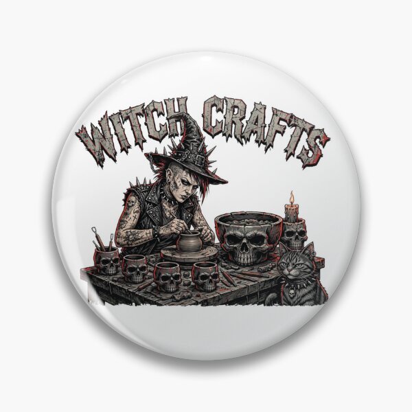Item preview, Witch Crafts Funny Punk Witch Pottery Skull Mug Black Cat Halloween Sticker designed and sold by inkfluenceart.