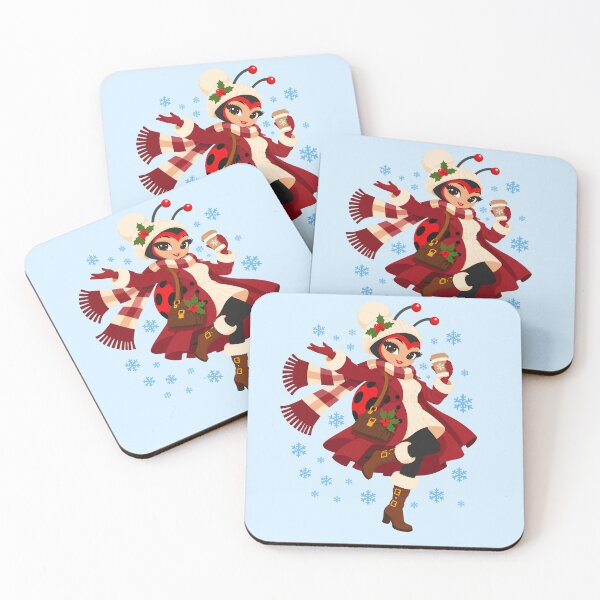 Item preview, Cute Ladybug Winter Fashion Snowflakes designed and sold by karamram.