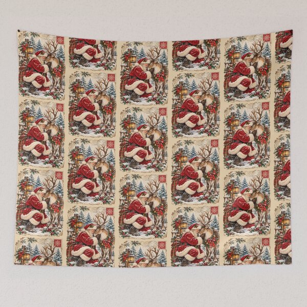 Item preview, Vintage Santa Reindeer Christmas Postcard Holly designed and sold by TeeARTHY.