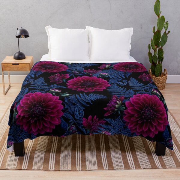 Item preview, Dark Magenta Dahlias and Midnight Blue Ferns Pattern designed and sold by Owcomm.
