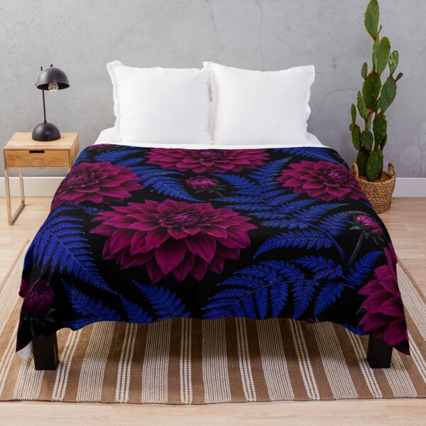 Item preview, Dark Magenta Dahlias and Electric Blue Ferns designed and sold by Owcomm.