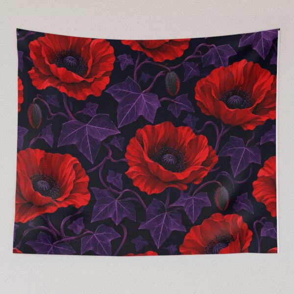 Item preview, Vibrant Red Poppies and Purple Ivy Pattern designed and sold by Owcomm.