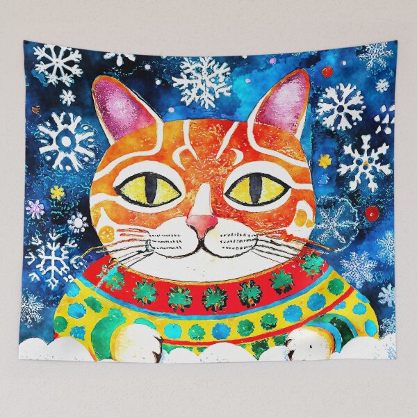 Item preview, Christmas Cat With Vibrantly Colorful Sweater And Snowflakes designed and sold by DEC02.