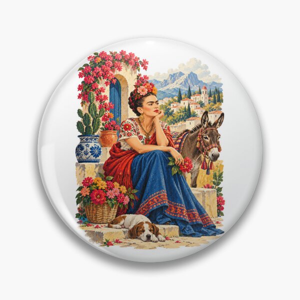Item preview, Mexican Folk Art Woman Floral Village Frida kahlo designed and sold by TeeARTHY.