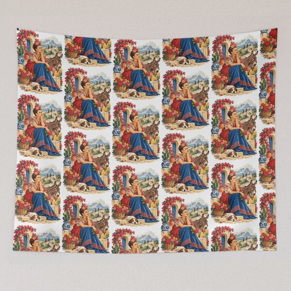 Item preview, Mexican Folk Art Woman Floral Village Frida kahlo designed and sold by TeeARTHY.