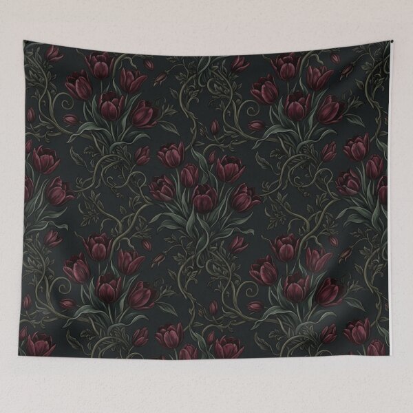 Item preview, Dark Gothic Burgundy Tulip Floral Pattern designed and sold by Owcomm.