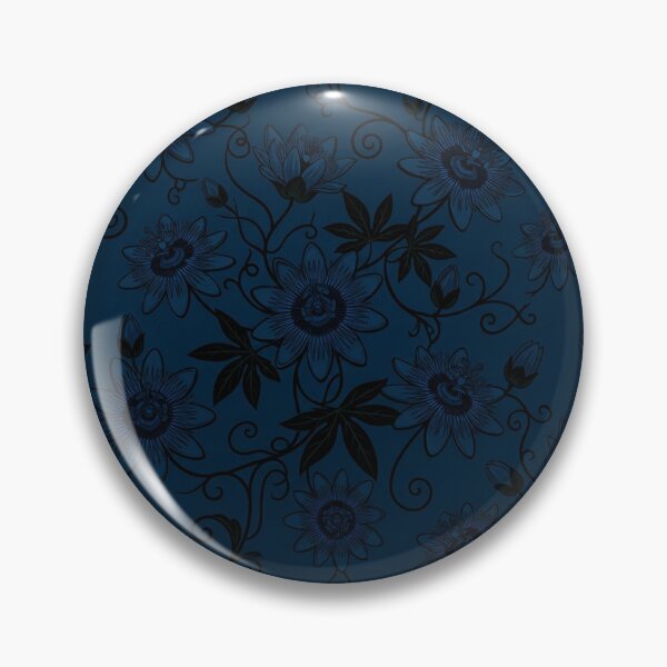 Item preview, Dark Navy Blue Passiflora Floral Pattern designed and sold by Owcomm.