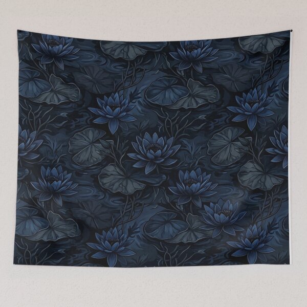 Item preview, Dark Blue Water Lilies Floral Pattern designed and sold by Owcomm.