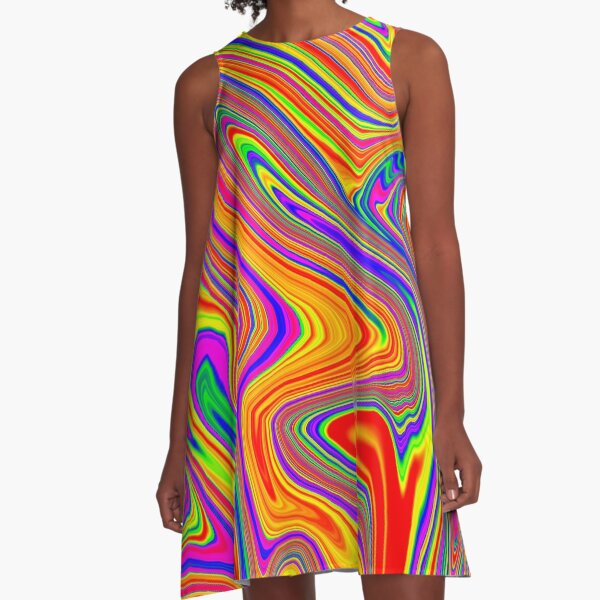 Groovy, Psychedelic Pattern (Rainbow, multicolored) A-Line Dress