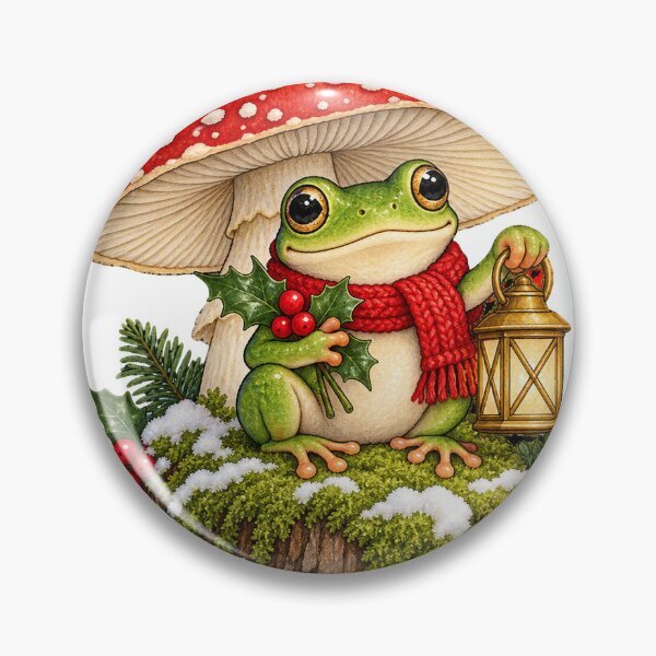 Item preview, Cottagecore Christmas Frog with Mushroom Cute Art designed and sold by victorsuarez.